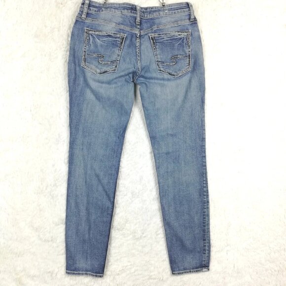 Women's blue denim light wash mid-rise elastic - Picture 2 of 8